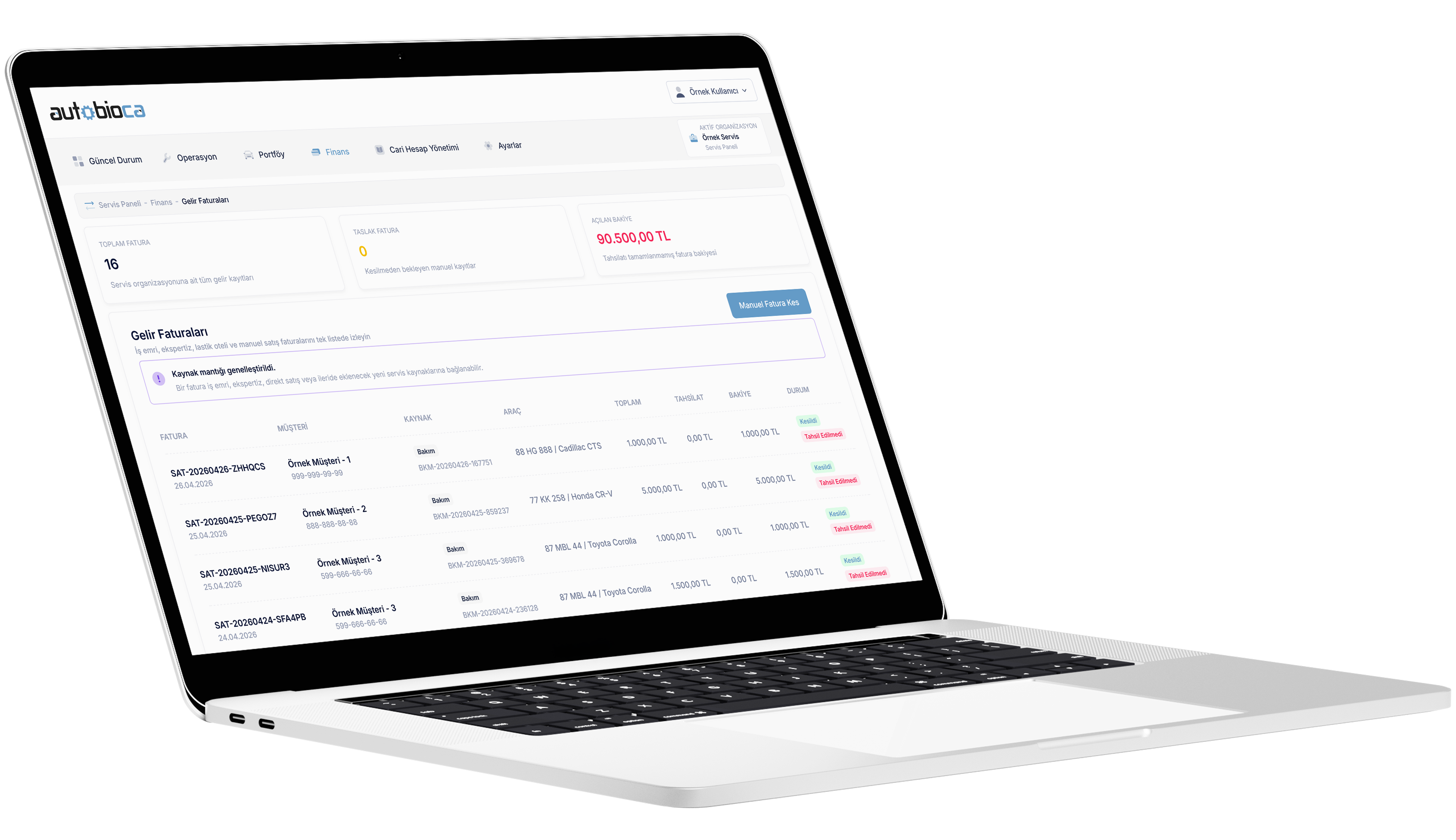 Autobioca finansal durum ve gelir takibi ekranı